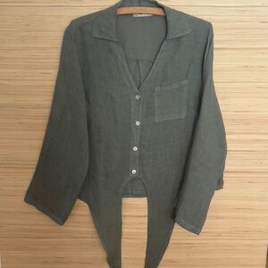 Tina Stephens 100% Linen Shirt *No Tag Fits Like Large* Green Minimalist